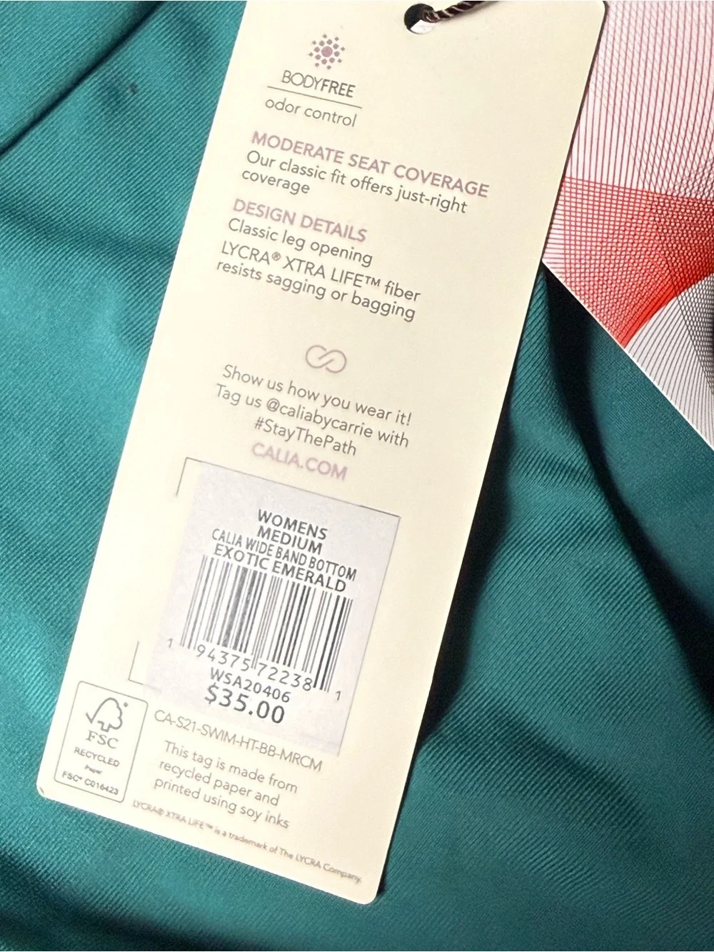 Calia by Carrie Underwood Swim Wide Band Emerald Green Bikini Bottom MEDIUM NWT